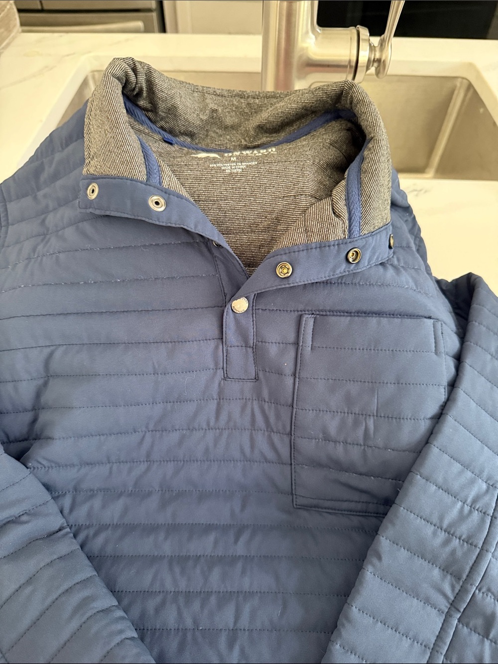 Men's Lightweight Quilted Pullover Shirt Jacket - Dusty Blue
